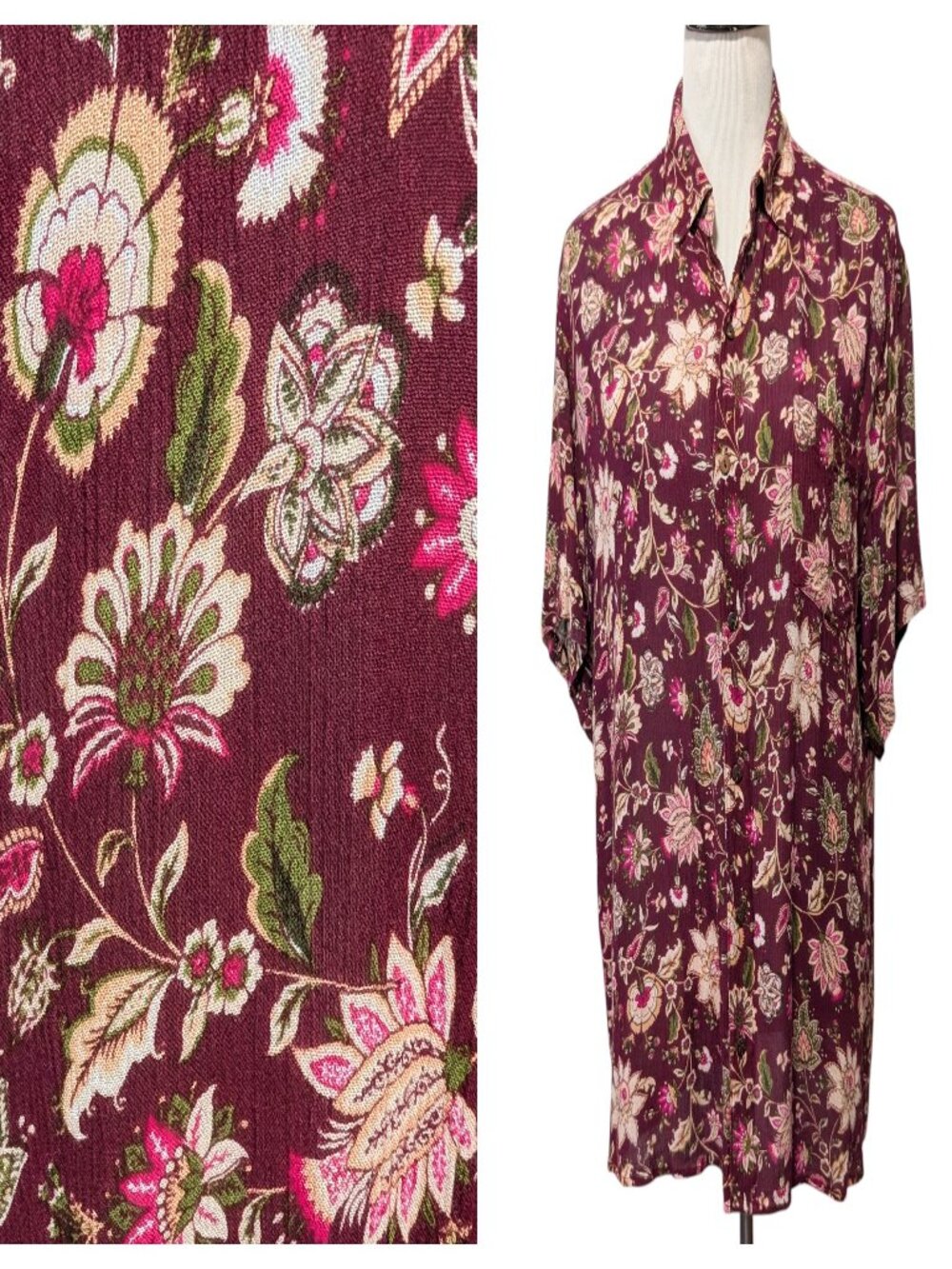 Raga Man Mens Size L Maroon Floral Short Sleeve Button Up Pocket Viscose Shirt